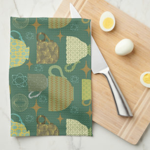 Mid Century Modern Retro Green Teacup  Kitchen Towel