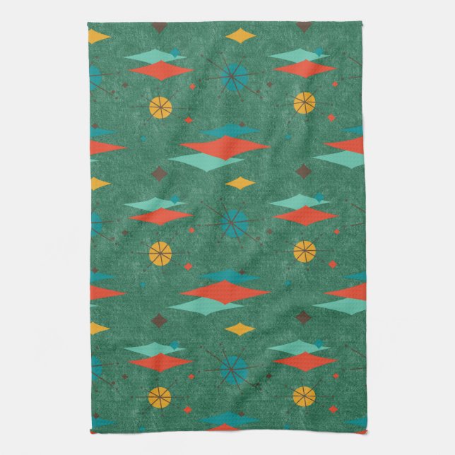 Mid Century Modern Retro Green Velvet look  Kitchen Towel (Vertical)
