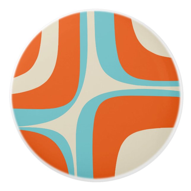 Mid-century Modern Retro Groove Pattern Ceramic Knob (Front)