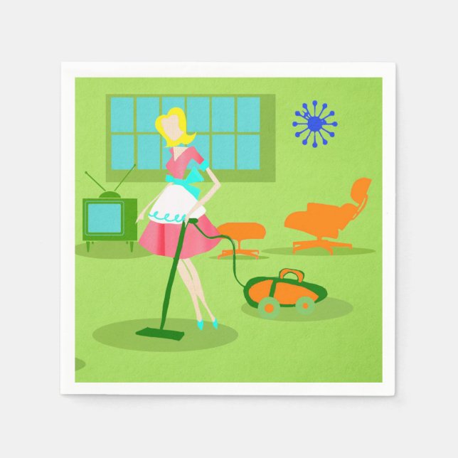 Mid Century Modern Retro Housewife Paper Napkins (Front)