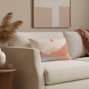 Mid Century Modern Retro Landscape Orange  Lumbar Pillow