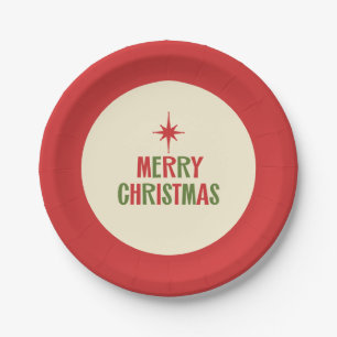 Mid Century Modern Retro Merry Christmas Paper Plate