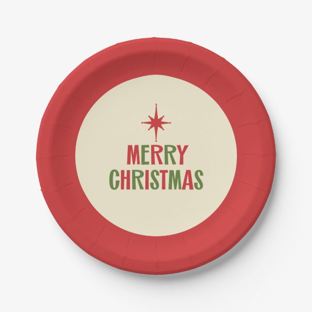 Mid Century Modern Retro Merry Christmas Paper Plate (Front)
