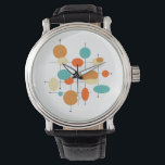 Mid Century Modern Retro Orange Turquoise Circles Watch<br><div class="desc">This turquoise,  orange,  cream,  and black retro geometric circles and lines mid century watch will not only add a pop of colour to your arm,  but will be an original art piece as well.</div>