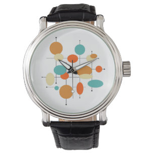 Mid Century Modern Retro Orange Turquoise Circles Watch