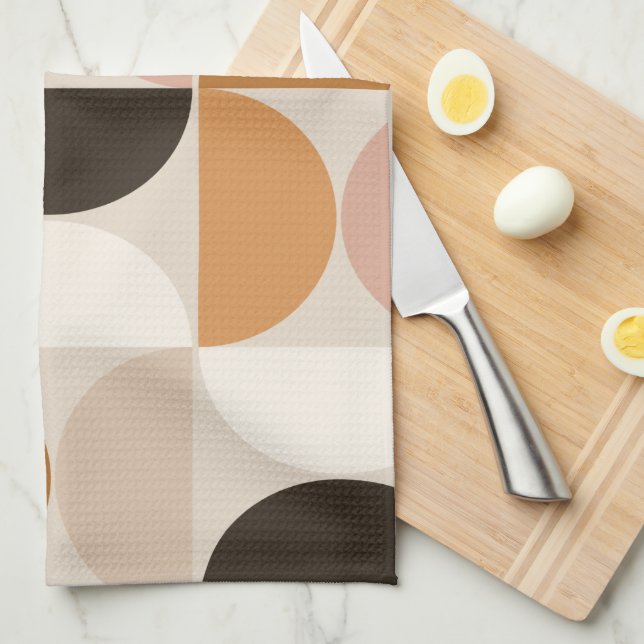 Mid Century Modern Retro Pattern Brown Earth Tones Kitchen Towel (Quarter Fold)