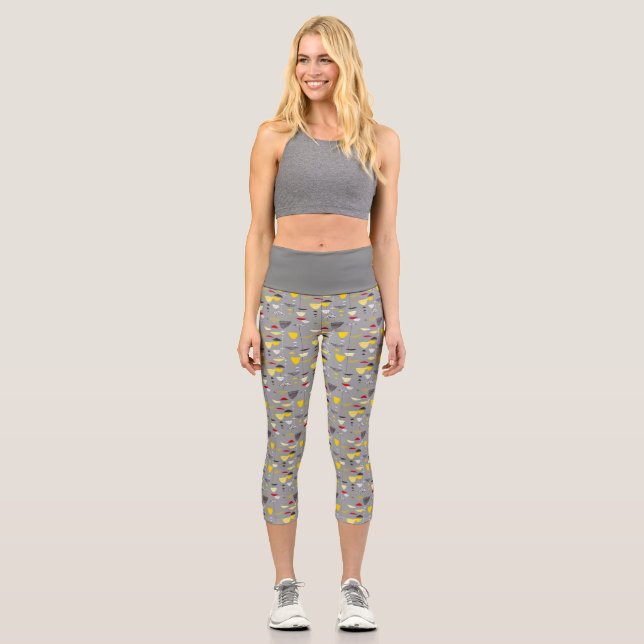 Mid Century Modern Retro Pattern Capri Leggings (Front)