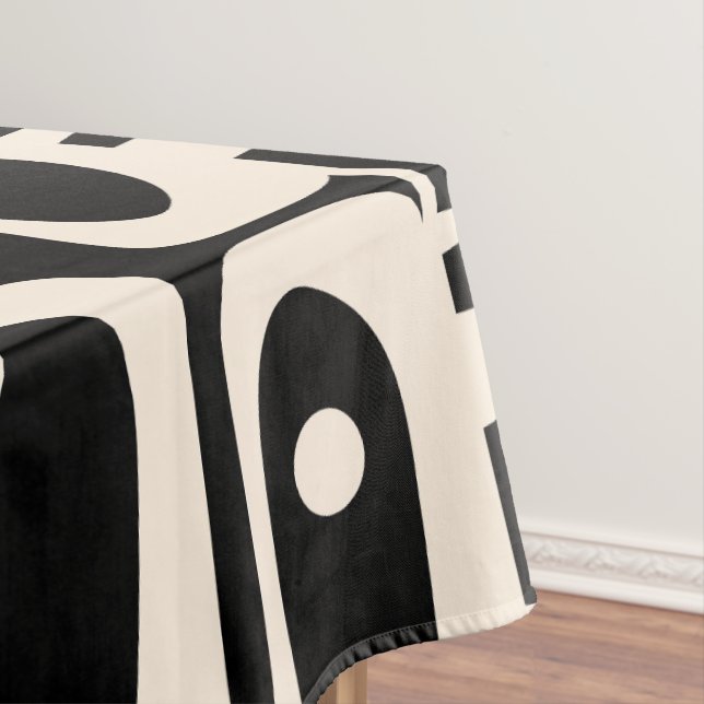Mid Century Modern Retro Piquet Black and Cream  Tablecloth (In Situ)