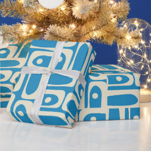 Mid Century Modern Retro Piquet Blue Pattern Wrapping Paper