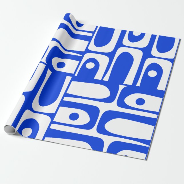 Mid Century Modern Retro Piquet Royal Blue Pattern Wrapping Paper (Unrolled)