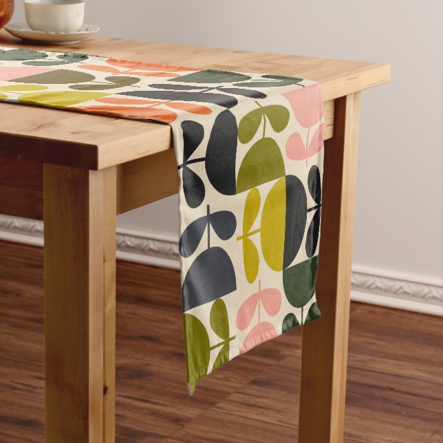 Mid‑century modern- Retro Scandinavian Flowers  Short Table Runner (In Situ)