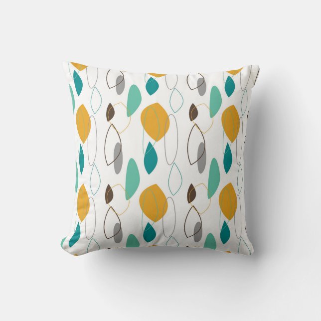 Mid Century Modern Retro Shapes Yellow Grey Teal Throw Pillow (Front)