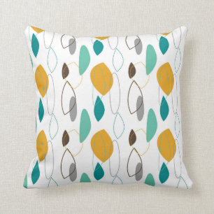 Mid Century Modern Retro Shapes Yellow Grey Teal Throw Pillow