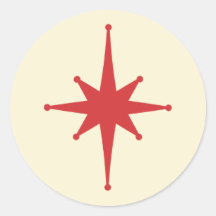 Mid-century Modern Retro Star in Red and Cream Classic Round Sticker