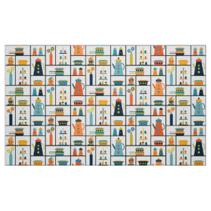 Mid Century Modern Retro Stylish Kitchen Shelves Fabric
