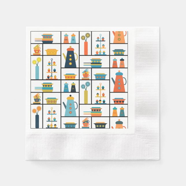 Mid Century Modern Retro Stylish Kitchen Shelves Napkin (Front)