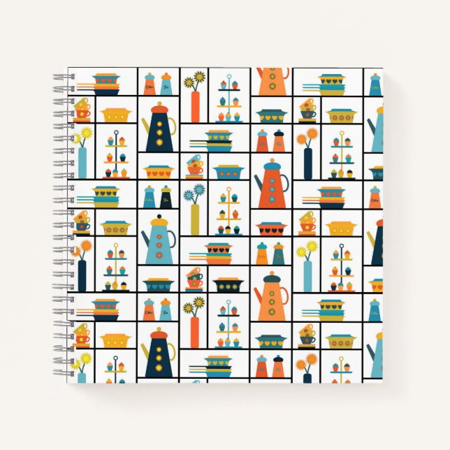 Mid Century Modern Retro Stylish Kitchen Shelves Notebook (Front)