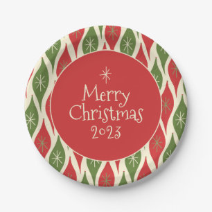 Mid Century Modern Retro Vintage Merry Christmas Paper Plate