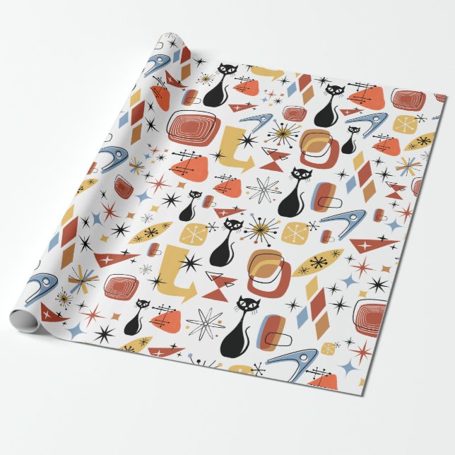 Mid Century Modern Retro Vintage Print Gift Wrap (Unrolled)