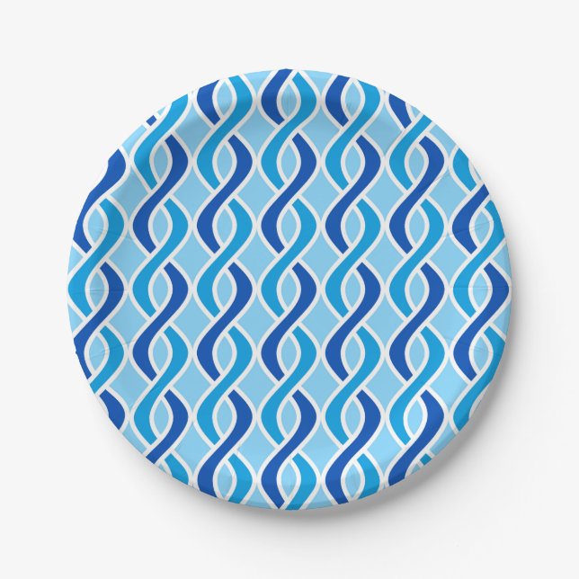 Mid-Century Modern Ribbons, cobalt & sky blue Paper Plate (Front)