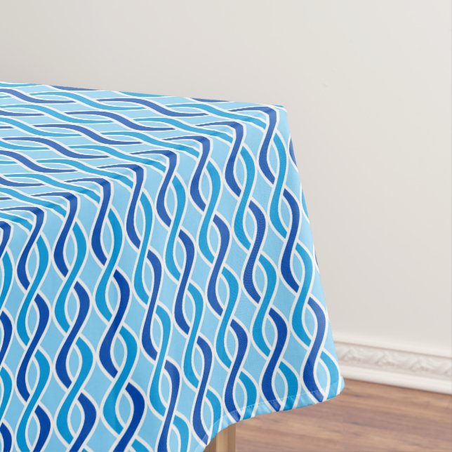 Mid-Century Modern Ribbons, cobalt & sky blue Tablecloth (In Situ)
