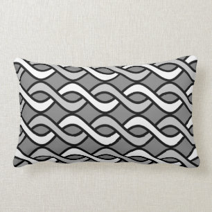 Mid-Century Modern Ribbons, grey, black and white Lumbar Pillow