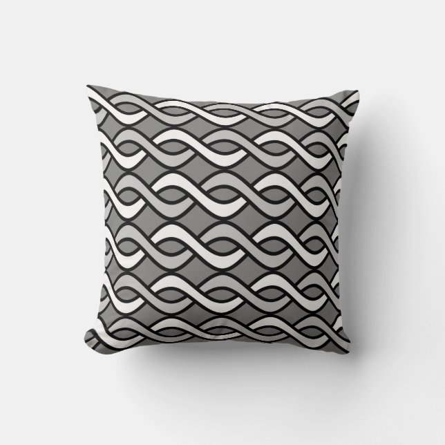 Mid-Century Modern Ribbons, grey, black and white Throw Pillow (Front)