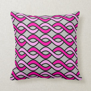 Mid-Century Modern Ribbons, pink and grey / grey Throw Pillow