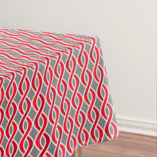 Mid-Century Modern Ribbons, red and grey / grey Tablecloth