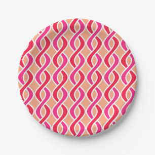 Mid-Century Modern Ribbons, shades of coral Paper Plate