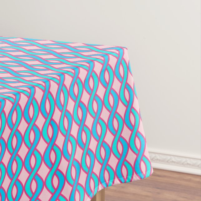 Mid-Century Modern Ribbons, turquoise and pink Tablecloth (In Situ)