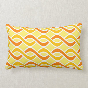 Mid-Century Modern Ribbons, yellow and orange Lumbar Pillow