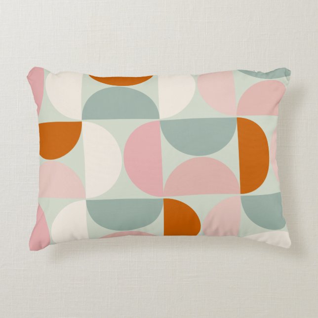 Mid Century Modern Sage Green Blush Orange Pattern Accent Pillow (Front)