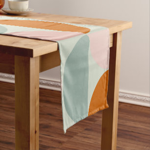 Mid Century Modern Sage Green Blush Orange Pattern Short Table Runner