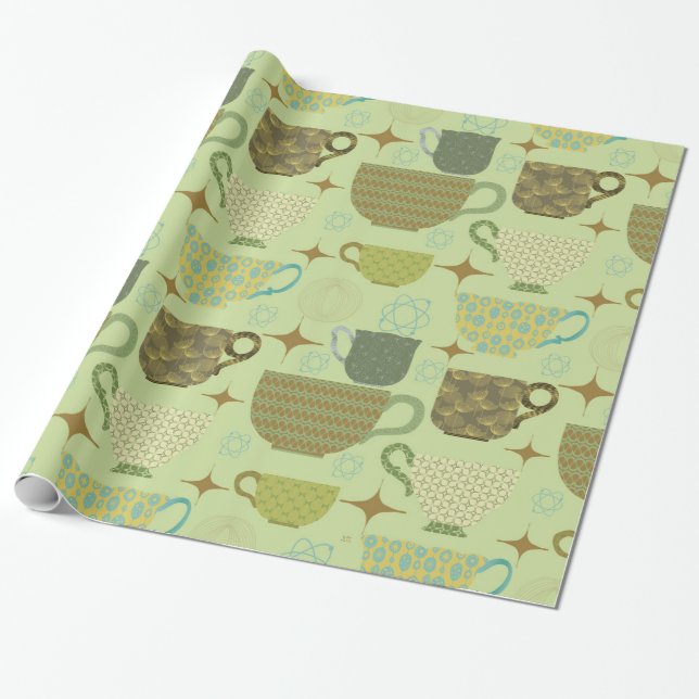 Mid Century Modern Sage Teacup  Wrapping Paper (Unrolled)