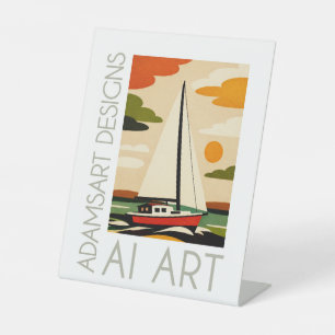 Mid-Century Modern Sailboat Sunset Pedestal Sign