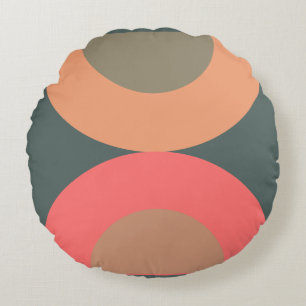 Mid-Century Modern Salmon and Olive Round Pillow