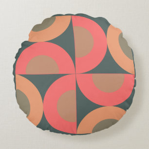 Mid-Century Modern Salmon and Olive Round Pillow