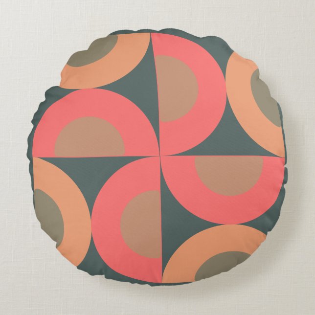 Mid-Century Modern Salmon and Olive  Round Pillow (Front)
