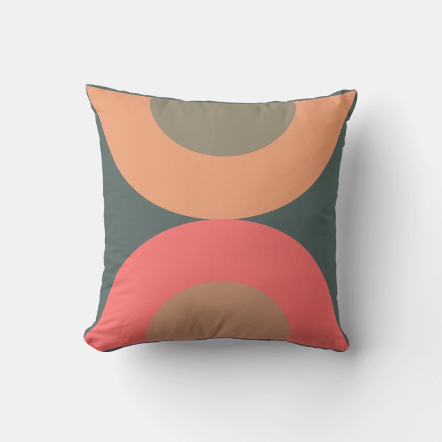 Mid-Century Modern Salmon and Olive Throw Pillow (Front)