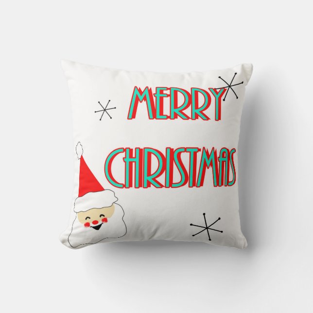 mid century modern santa claus merry christmas throw pillow (Front)