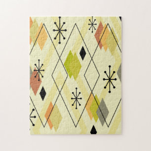 Mid Century Modern Scattered Diamonds Chartreuse Jigsaw Puzzle