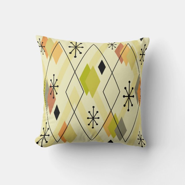 Mid Century Modern Scattered Diamonds Chartreuse Throw Pillow (Front)