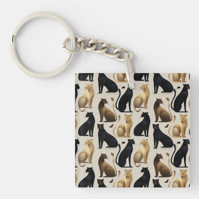 Mid-Century Modern Seamless Panther Pattern Keychain (Front)