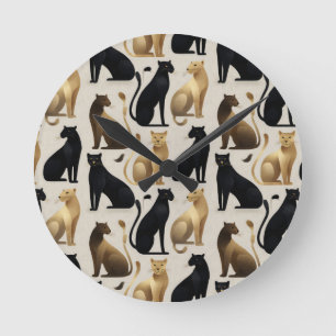 Mid-Century Modern Seamless Panther Pattern Round Clock
