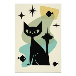 Mid Century Modern Seattle Cat Photo Print