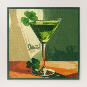 Mid Century Modern Shamrock Martini Sláinte!  Jigsaw Puzzle