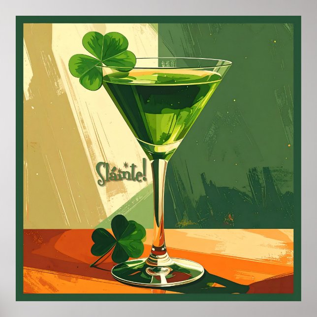 Mid Century Modern Shamrock Martini Sláinte!  Poster (Front)