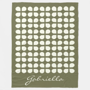 Mid Century Modern Shapes in Olive Personalized Fleece Blanket