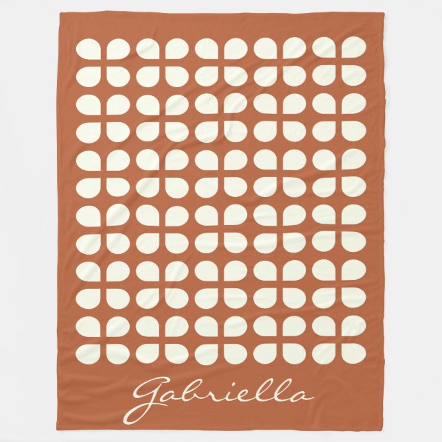 Mid Century Modern Shapes in Rust Personalized  Fleece Blanket (Front)